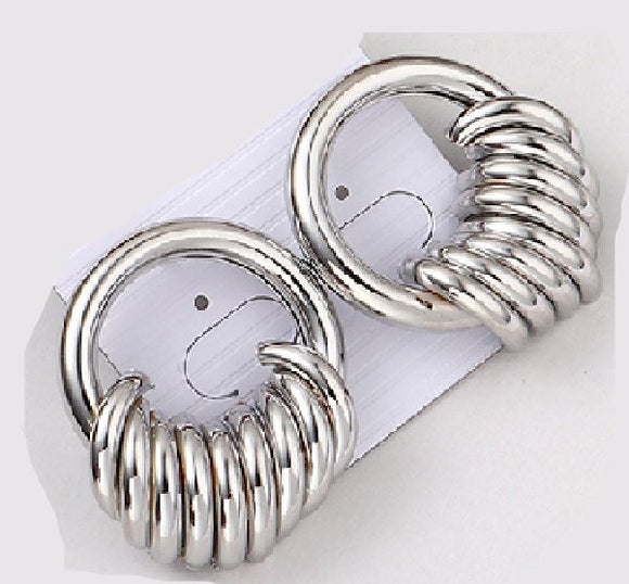 E655 Silver Hoop Multi Ring Stud Earrings - Iris Fashion Jewelry