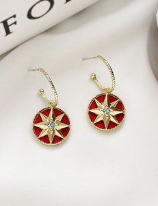 E523 Gold Star Small Hoop Red Earrings - Iris Fashion Jewelry