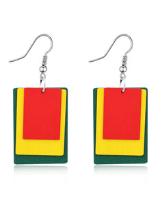 E633 Red Yellow Green Wooden Rectangle Earrings - Iris Fashion Jewelry