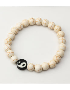 B1097 White Crackle Bead Yin Yang Bracelet - Iris Fashion Jewelry