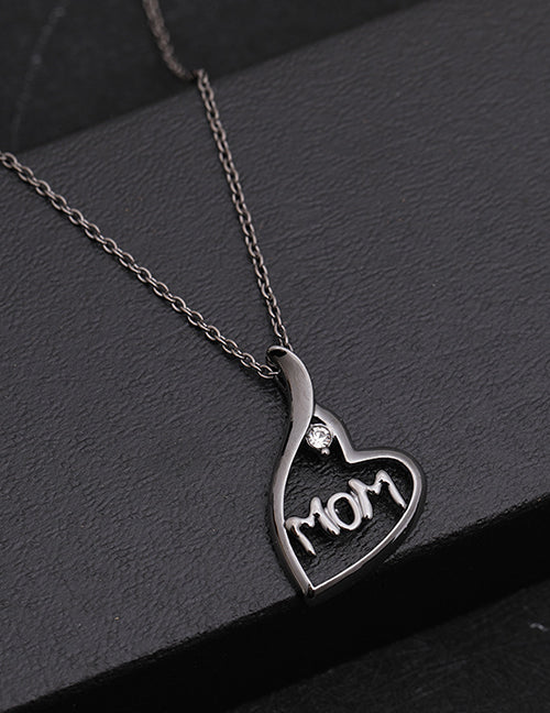 N493 Gun Metal Heart Mom Necklace with FREE Earrings - Iris Fashion Jewelry