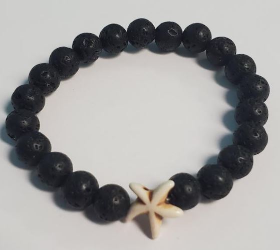 B900 Black Lava Stone White Starfish Bead Bracelet - Iris Fashion Jewelry