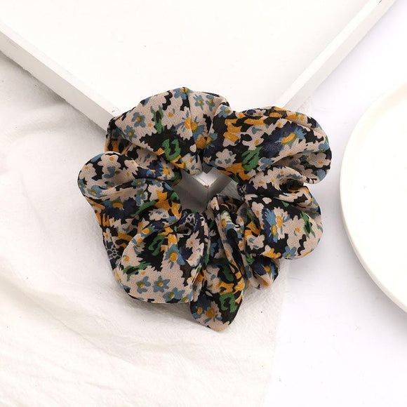 H315 Blue & Yellow Floral Hair Scrunchie - Iris Fashion Jewelry