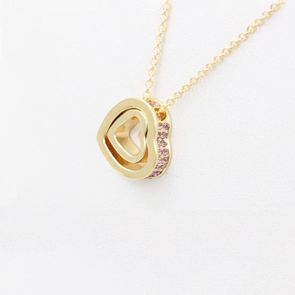 N1446 Gold Multi Heart Light Pink Rhinestones Necklace with FREE Earrings - Iris Fashion Jewelry