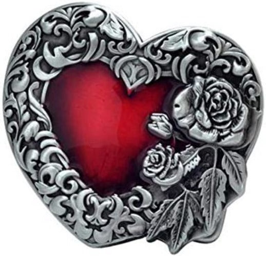 BU198 Red Heart Rose Belt Buckle - Iris Fashion Jewelry