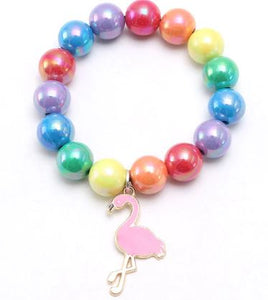 L282 Multi Color Pearlized Beads Flamingo Charm Bracelet - Iris Fashion Jewelry