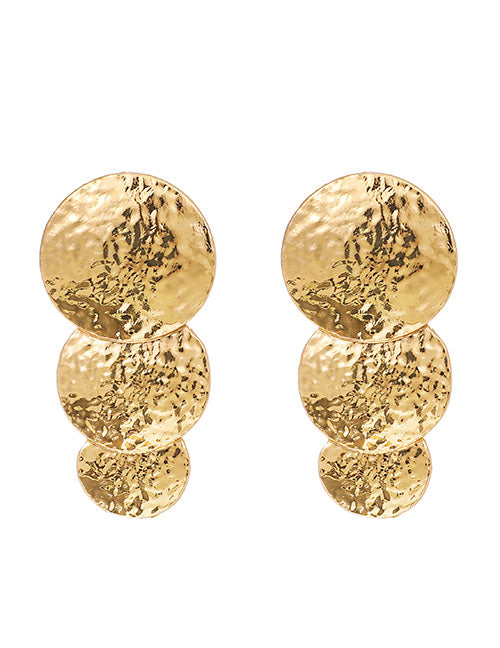 E91 Gold Textured Triple Circle Earrings - Iris Fashion Jewelry