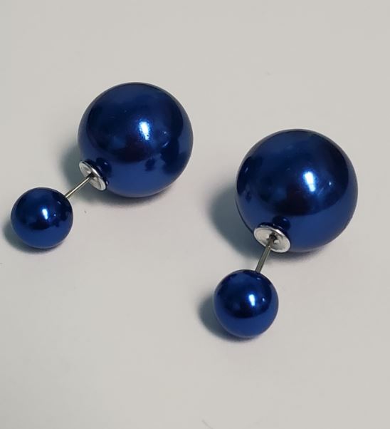 *E454 Pearlized Blue Double Ball Earrings - Iris Fashion Jewelry