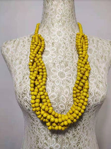 N1164 Yellow Multi Strand Wooden Bead Necklace with FREE Earrings - Iris Fashion Jewelry