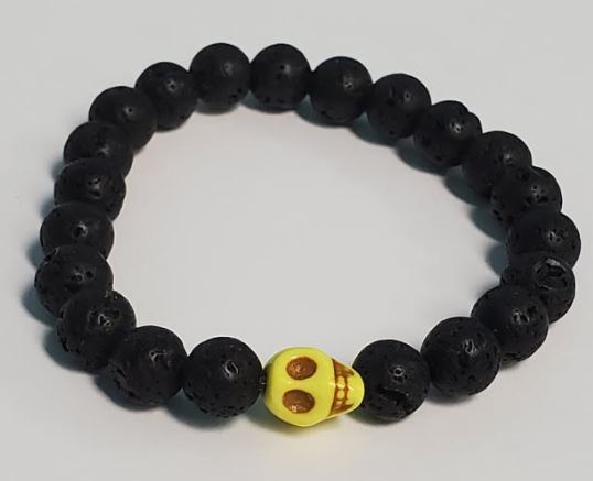 B439 Black Lava Stone Light Yellow Skull Bead Bracelet - Iris Fashion Jewelry