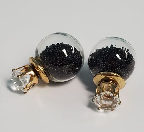 *E25 Gold Rhinestone & Black Bead Filled Ball Earrings - Iris Fashion Jewelry