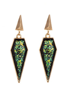 E1448 Triangle Design Black Gold Green Flakes Gemstone Earrings - Iris Fashion Jewelry