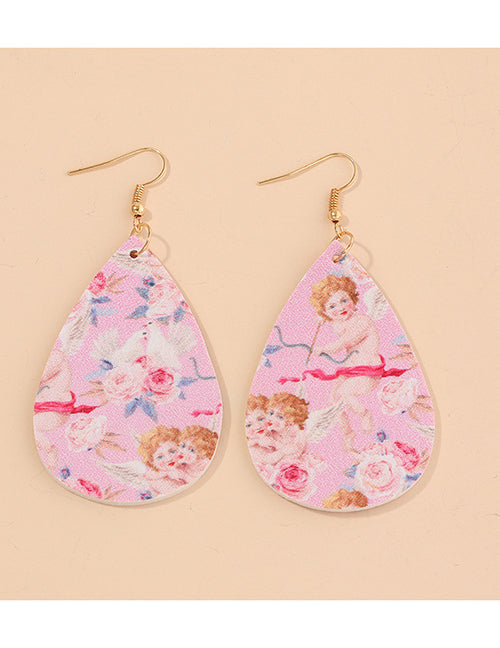 E1360 Pink Angel Cupid Leather Teardrop Earrings - Iris Fashion Jewelry