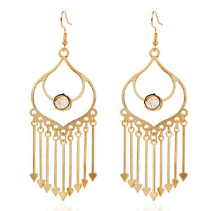 E1441 Gold Geometric Large Metal Tassel Earrings - Iris Fashion Jewelry