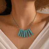 N575 Silver Turquoise Crackle Tassel Necklace with FREE EARRINGS - Iris Fashion Jewelry