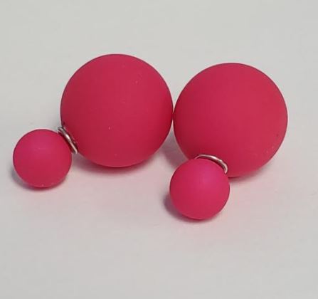 *E1312 Bubblegum Pink Double Ball Earrings - Iris Fashion Jewelry