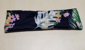 H231 Navy Blue Lavender Floral Print Wide Head Band - Iris Fashion Jewelry