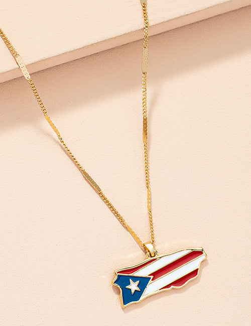 N288 Gold Puerto Rico Flag Necklace with FREE EARRINGS - Iris Fashion Jewelry