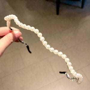 H433 White Wavy Pearl Hair Band - Iris Fashion Jewelry