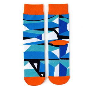 *SF800 Shades of Blue Geometric Design Socks - Iris Fashion Jewelry