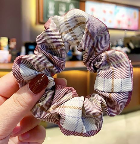 H798 Purple Plaid Hair Scrunchie - Iris Fashion Jewelry