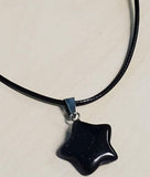 N1460 Black Glitter Star Natural Quartz Stone on Leather Cord Necklace with FREE Earrings - Iris Fashion Jewelry