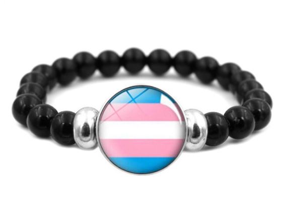 B1042 Light Blue & Pink Pride Black Bead Bracelet - Iris Fashion Jewelry