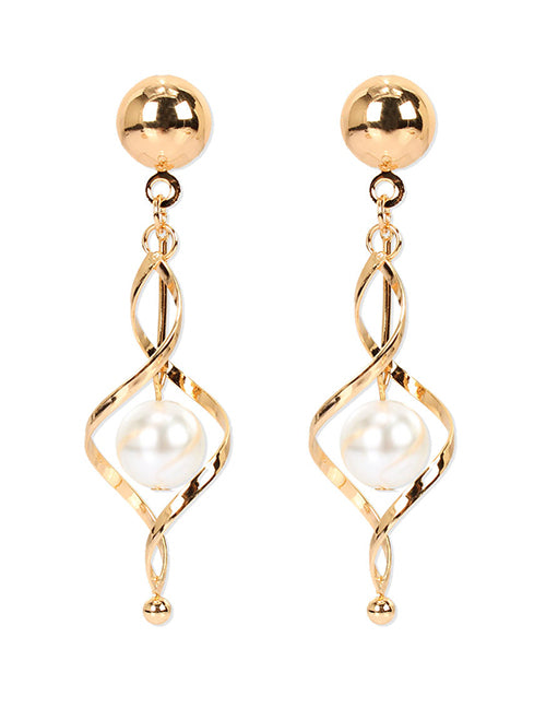 E1522 Gold Spiral Design with Pearl Earrings - Iris Fashion Jewelry