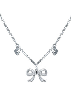 N846 Silver Bow & Hearts Necklace with FREE Earrings - Iris Fashion Jewelry