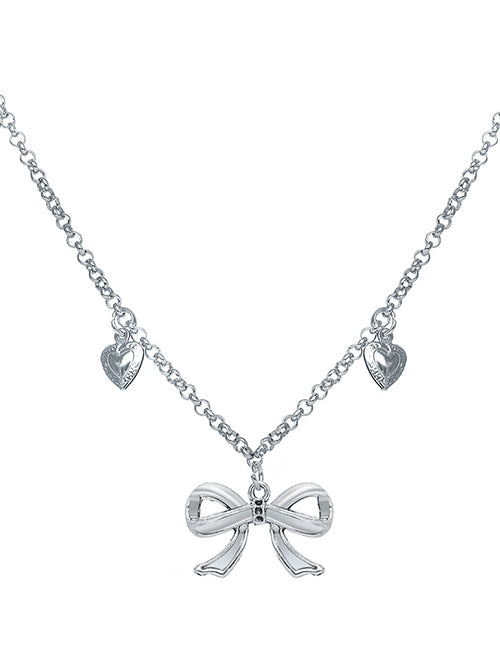 N846 Silver Bow & Hearts Necklace with FREE Earrings - Iris Fashion Jewelry