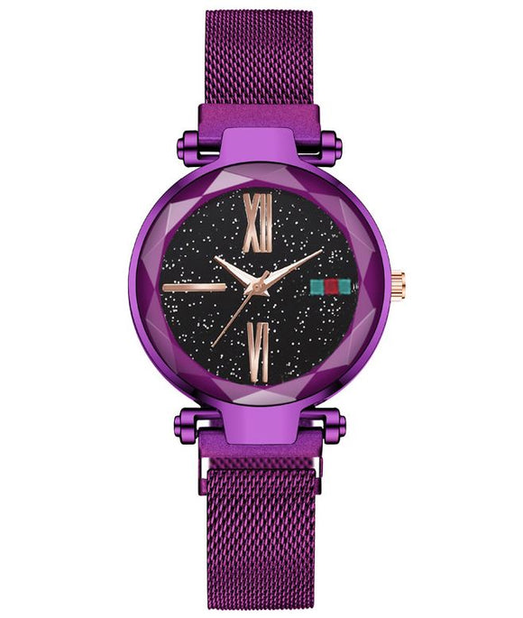 W410 Purple Midnight Mesh Roman Numeral Collection Quartz Watch - Iris Fashion Jewelry