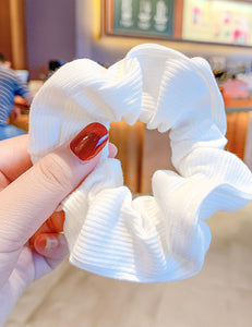 H464 White Ribbed Hair Scrunchie - Iris Fashion Jewelry