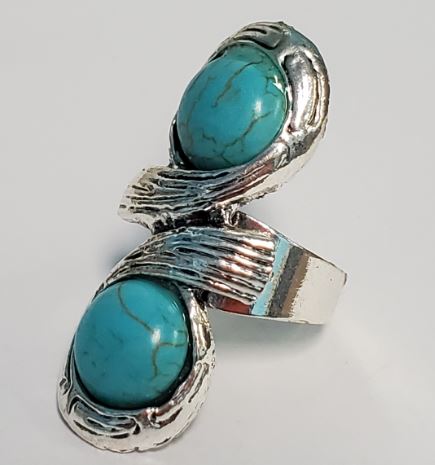 AR59 Silver Vintage Look Turquoise Stone Adjustable Ring - Iris Fashion Jewelry