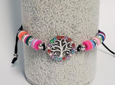 B772 Multi Color Bead Tree of Life Black Cord Bracelet - Iris Fashion Jewelry