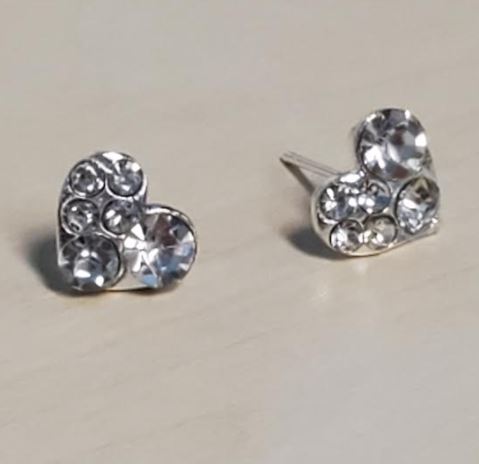 E803 Silver Rhinestone Heart Earrings - Iris Fashion Jewelry