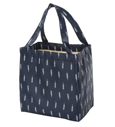 G32 Navy Blue Feathers Insulated Lunch Tote with Drawstring - Iris Fashion Jewelry