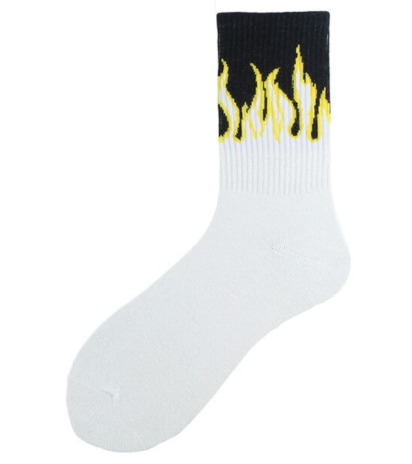 SF457 Black & White Yellow Flames Socks - Iris Fashion Jewelry