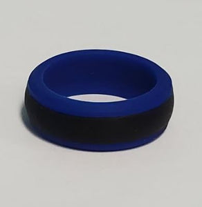 SR13 Blue Black Stripe Silicone Ring - Iris Fashion Jewelry