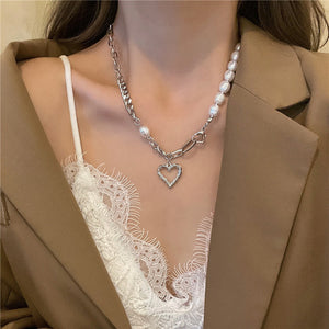 N296 Silver Chain & Pearl Heart Necklace With Free Earrings - Iris Fashion Jewelry