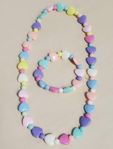 L375 Colorful Hearts Bead Necklace & Bracelet Set - Iris Fashion Jewelry