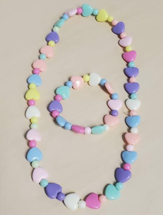 L375 Colorful Hearts Bead Necklace & Bracelet Set - Iris Fashion Jewelry