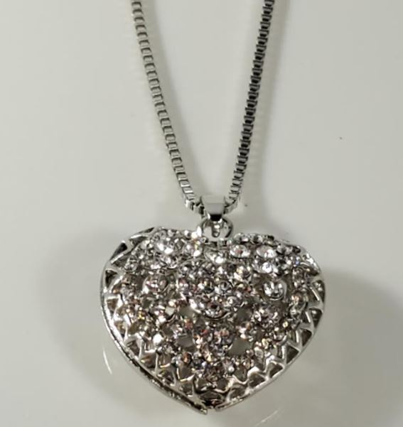 N1845 Silver Rhinestone Heart Necklace with FREE Earrings - Iris Fashion Jewelry