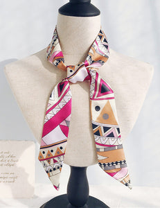 H467 Pink Geometric Pattern Satin Scarf - Iris Fashion Jewelry