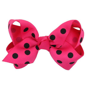 H801 Hot Pink Black Polka Dot Small Hair Bow Alligator Clip - Iris Fashion Jewelry