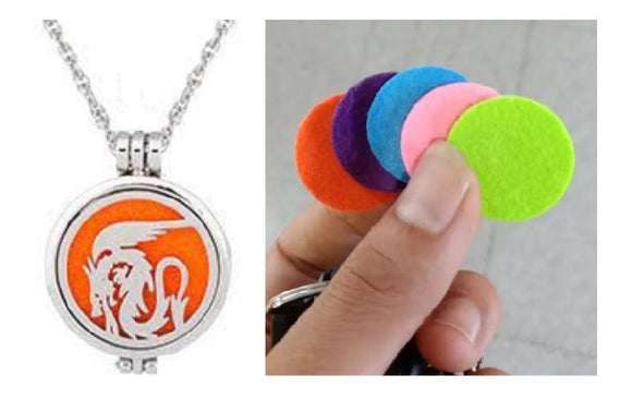 N413 Silver Dragon Essential Oil Necklace with FREE Earrings PLUS 5 Different Color Pads - Iris Fashion Jewelry