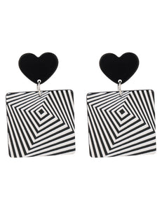 E1587 Black Heart Square Abstract Acrylic Earrings - Iris Fashion Jewelry