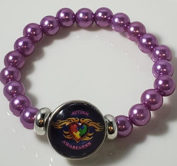 B1023 Purple Flaming Heart Autism Awareness Bracelet - Iris Fashion Jewelry