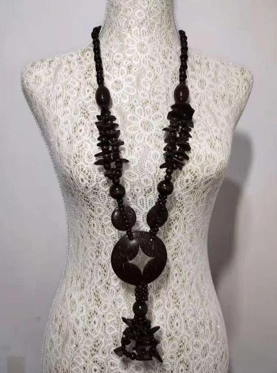 N1379 Brown Long Wooden Necklace with FREE Earrings - Iris Fashion Jewelry