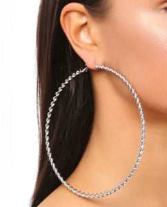 E376 Giant 4 ¾" Silver Twisted Hoop Earrings - Iris Fashion Jewelry