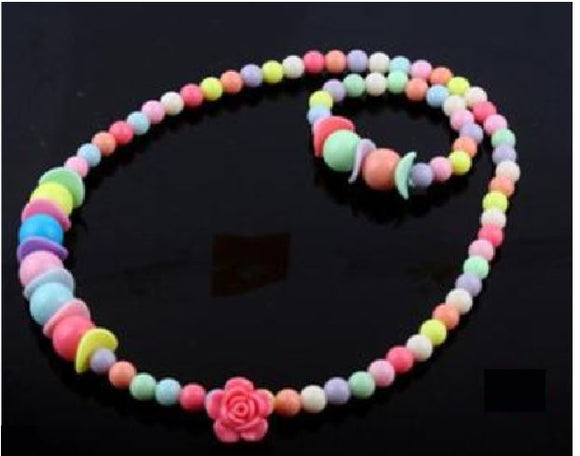 L444 Multi Color Bead Rose Necklace & Bracelet Set - Iris Fashion Jewelry